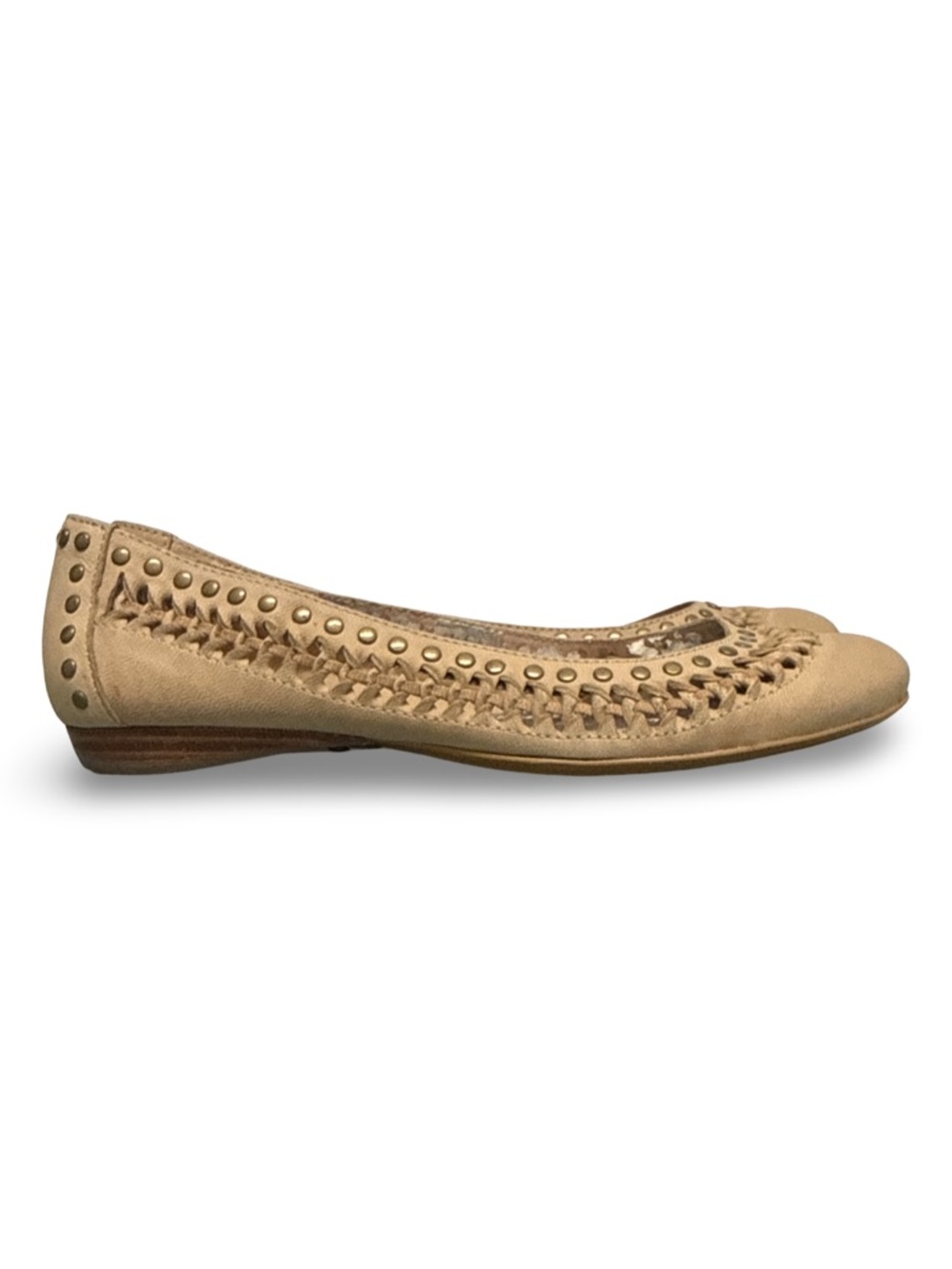 b. makowsky Beige Woven Stud Ballet Flats